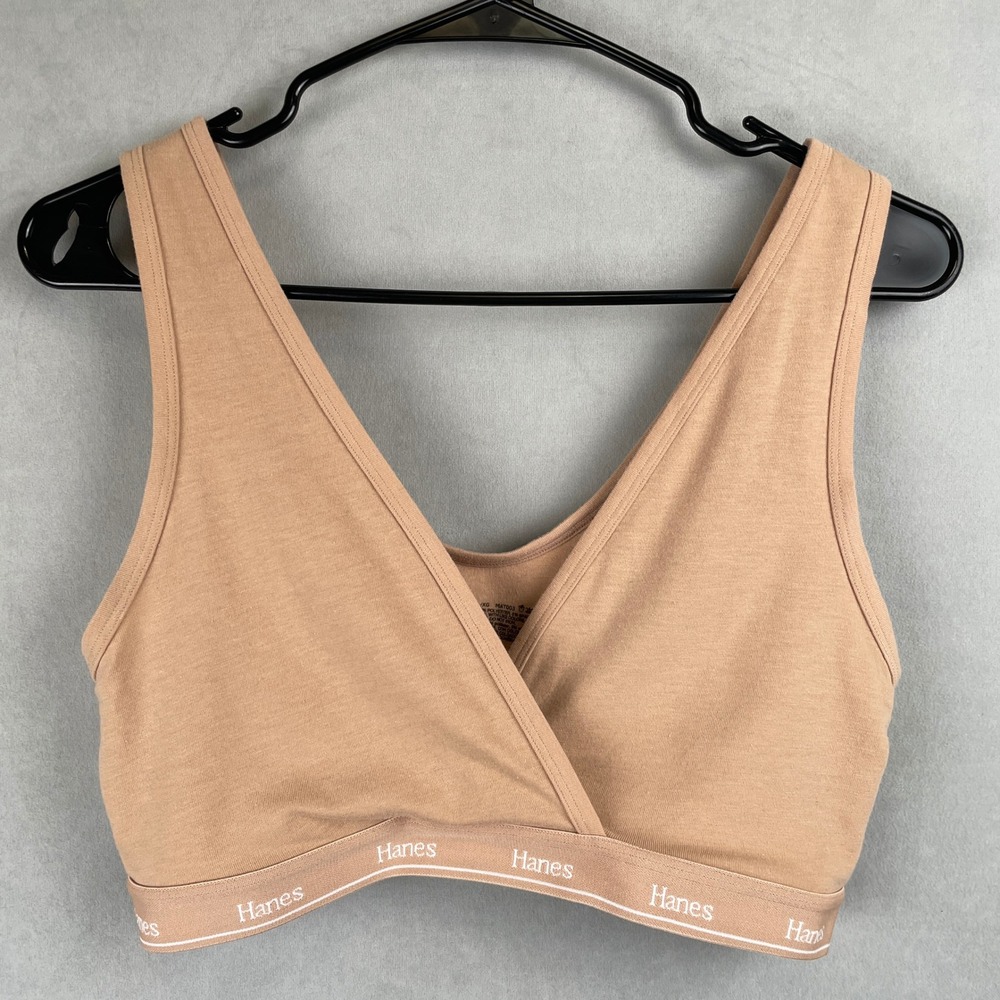 Hanes Women XL Tan Wireless Surplice Maternity Bralette Logo Elastic Band Earthy